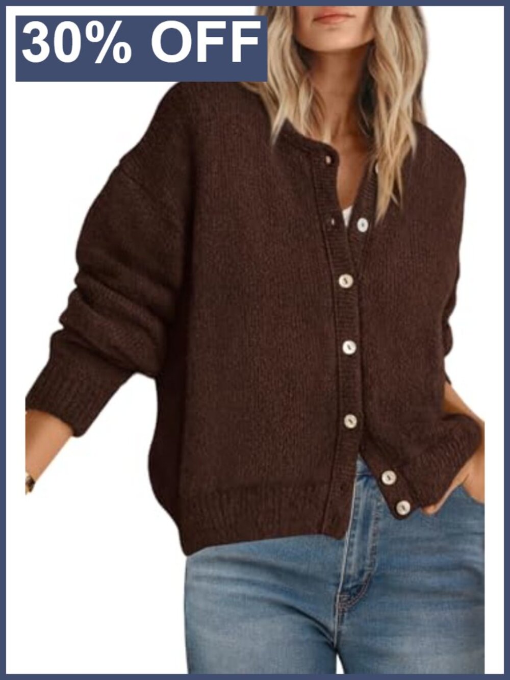 Long Sleeve Crewneck Button Down Cardigan Sweater Lightweight Knit